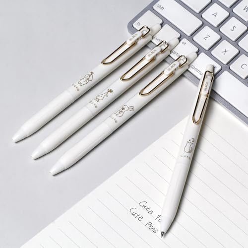 Retractable Rolling Ball Pens 0.35mm Ultra Fine Point,White Barrels,Black Gel Ink,Pack of 8,Smooth Writing For Journaling, Notetaking,Cute Office School Supplies Gifts for Women and Girls