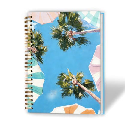 XUNLURY Coastal Beach Notebook, Tropical Palm Tree Beachy Umbrella Journal, Retro Summer Coastal Ocean Journal, Beach Lover Gifts Hardcover Spiral Notebooks, 5.5x8.3 Inch - color: Color_E
