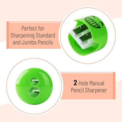 Mr. Pen- Pencil Sharpeners Manual, 24 Pack, Dual Hole, Smiley | Bulk Handheld Pencil Sharpener, Compatible with Standard and Jumbo Pencils, Snap-on Lid, Stainless Steel Blade - size: 24 Pack