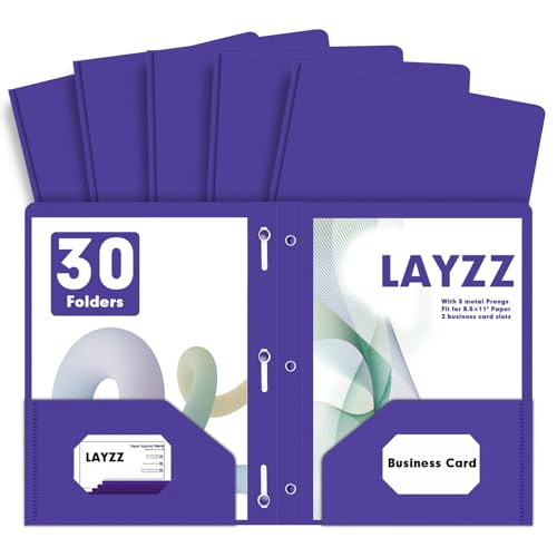 Plastic 2 Pocket Folders with Prongs, 30 Pack, Heavyweight, Letter Size Poly Folders with 3 Metal Prongs Fastener Clips (Purple) - color: Purple