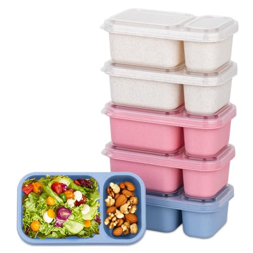 DOSEWART 6Pack 2-Compartment Reusable Snack Containers with Lids, Wheat Straw Reusable Snack Packs for Meal Prep Food Storage On-the-Go Snacking