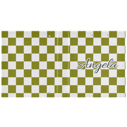 Custom 3 Ring Binder 1.5 Inch Round Rings Olive Checkered Personalized Name Binders Organizer Fashion View Binder with 2 Pockets for School Office Supplies - color: Multi14