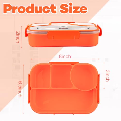 Bento Box for Adults,4 Compartments Lunch Box, Snack Containers Reusable Lunch Containers Drop-Proof, Dishwasher Safe & Made with BPA-Free Materials, Orange - color: Orange