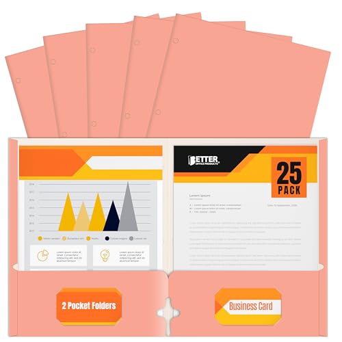 2 Pocket Portfolio Folders, 25 Pack, Trendy Cool Colors, Fits Letter Size Paper, for School, Office, Home, Matte Finish (Peachy Peach) - style: Peachy Peach