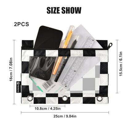 Fustylead Black and White Checkered 2 Pack Pencil Pouches for 3 Ring Binder, Big Capacity Binder Pencil Bag with Clear Window for School Office Cosmetic Supplies - color: Black and White Checkered