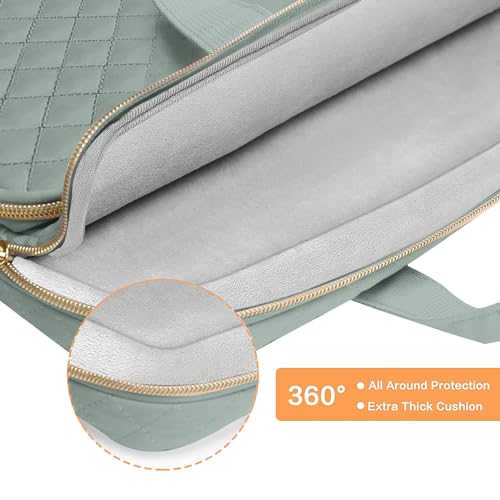MOSISO 360 Protective Laptop Case 13.3 inch, 13-13.3 inch Laptop Sleeve Compatible with MacBook Air/Pro 13/Pro 14,HP Dell ASUS Lenovo, Square Quilted Bag Cover with 2 Pockets&Handle&Belt,Antique Green - color: Antique Green, size: 13.3 inch
