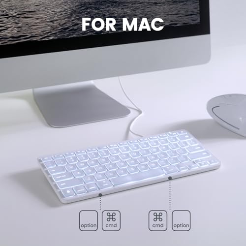 Perixx PERIBOARD-332MW Wired Backlit Scissor Keyboard - Compatible with Mac OS X and iOS Device - Mini 11.22x4.57x0.83 Inches - Scissor Keys with Big Font - White Backlit - style: Wired Backlit mac