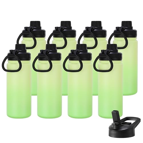 DOMICARE 16 oz Water Bottle Stainless Steel Double Wall Vacuum Insulated Water Bottle with Straw lids & Spout Lid, Leakproof - color: Green Gradient, size: 16oz/8 Pack