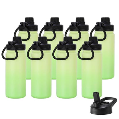 DOMICARE 16 oz Water Bottle Stainless Steel Double Wall Vacuum Insulated Water Bottle with Straw lids & Spout Lid, Leakproof - color: Green Gradient, size: 16oz/8 Pack
