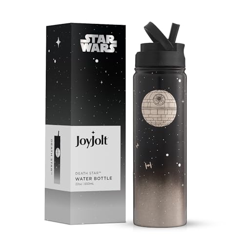 JoyJolt Stainless Steel 22 oz Star Wars Water Bottle with Straw Lid, BPA-Free Sports and Travel Vacuum Insulated Water Bottle, Destination Collection Death Star Bottle, Star Wars Gifts - color: Death Star, size: 22 Ounces
