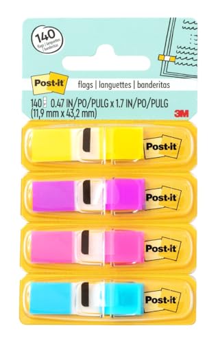 Post-it Flags, 0.47 in. x 1.7 in., 4 dispensers with 35 Flags/Dispenser, 140 Flags Total, in Yellow, Dark Pink, and Teal, Removable Page Markers for Planners, journals, and calendars | Removable Page Markers for Planners, Journals, and Calendars