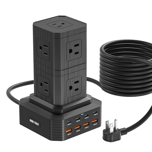 Charging Station (100W), 17-in-1 USB C Power Strip with Surge Protection, 6.6Ft Extension Cord, 4 USB C and 4 USB A Ports, 9 AC Outlets for Home Office Dorm Room - size: Double-Deck