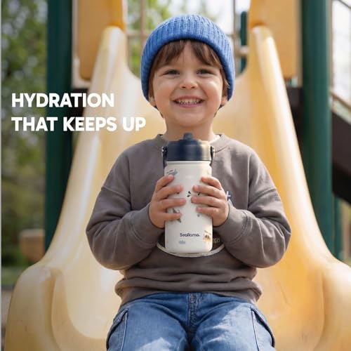 Seallama. Kids Water Bottle -14 oz Stainless Steel Tumbler with Straw Lid, Vacuum Insulated Double Wall Travel Cup, Leak-Proof Reusable Drink Bottle for School & Everyday Hydration - color: Jet Set Go