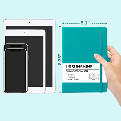 Graph Grid Paper Notebook/Journal - Classic Journal/Notebook with Ribbon Divider, Hardcover with Thick Paper, 5.3" x 8.26", Banded + Pen Holder +Inner Pocket - Cyan - color: Cyan, size: Grid