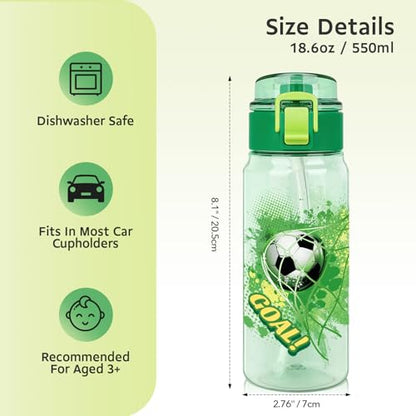 18.6oz Kids Water Bottle, Tritan BPA-Free, Excavator & Football | Toddler Water Bottle with Handle & Straw for School Travel · Pop-Up Spout Cover · Leak-Proof · Dishwasher Safe
