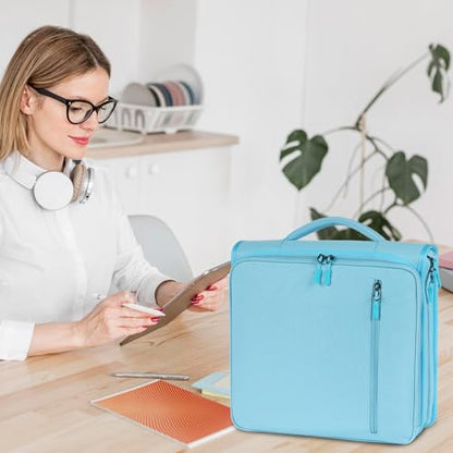 2 Inch 3 Ring Zipper Binder with 500 Sheet Capacity, 6 Tab Expanding File Folder, Multi-Pocket Design, Shoulder Strap and Handle for Middle School and Office (Light Blue) - color: Light Blue