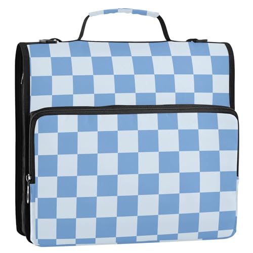3 Ring Zipper Binder with Shoulder Strap Blue Checkered White Buffalo Plaid 1.5 inch Binders Keeper Large Capacity Multi Pockets for School Office Supplies - color: Multi398, size: Fit 500 Sheets