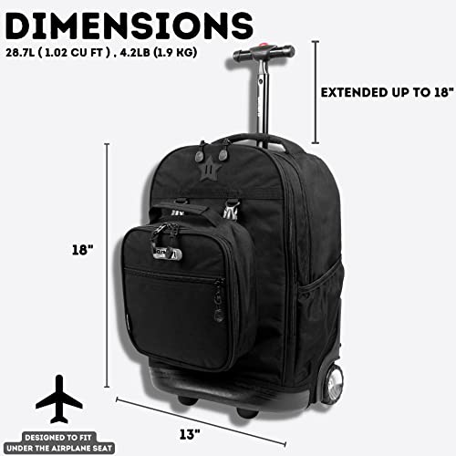 J World Duo Kids Rolling Backpack With Lunch Box Set. School Bookbag on Wheels, Black - color: Black