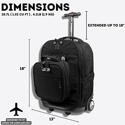 J World Duo Kids Rolling Backpack With Lunch Box Set. School Bookbag on Wheels, Black - color: Black