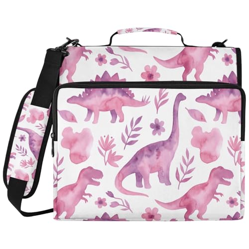 Watercolor Dinosaur 2inch 3 Ring Zipper Binder Multi-Pocket Storage Holds 14 Inch Laptop for Students and Office Use - color: Watercolor Dinosaur