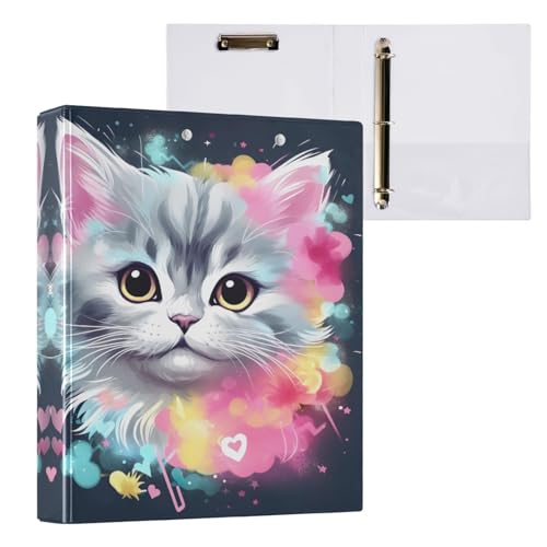 Colorful Cat 3 Ring Binder Letter Size 1.5 Inch Binders 3 Ring with Clipboard & 3 Pockets Three Ring Binder Organizer for Girls School Supplies 1 Pack - color: Multi 01