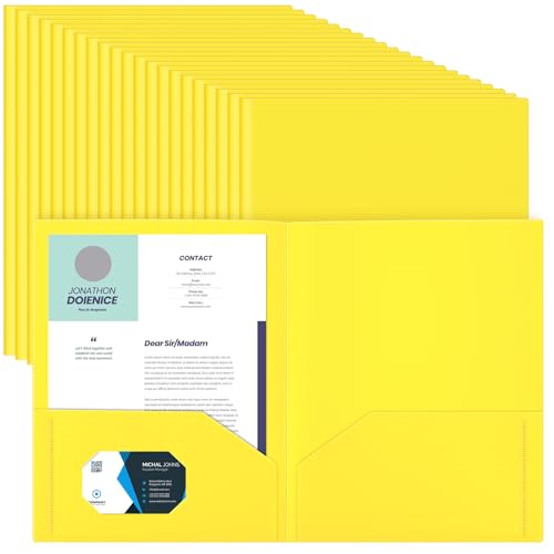 Gueevin 24 Pcs Plastic Folders with Pockets, Back to School Two Pocket Folder Fit Letter Size, Heavy Duty School Business Card Holder for Home Office, 11. 61 x 9. 45 Inches (Yellow) - color: Yellow