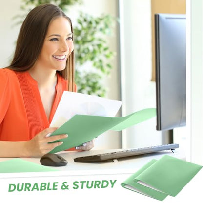 Lincia 100 Pcs Plastic Folders with Pockets and Prong Folders with Prongs 2 Pockets for Office, School for Students, Teachers, Office Workers(Sage Green) - color: Sage Green