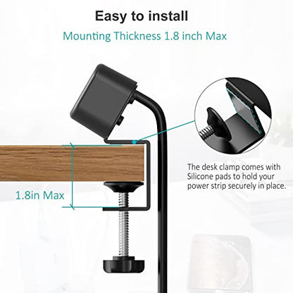 Desk Clamp Power Strip with USB C, 3 Outlet Desktop Mount Power Station Removable Clamp Socket with 6.5 ft Extension Cord, Fit 1.7 inch Tabletop Edge
