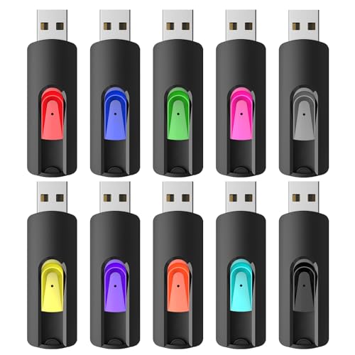 RAOYI 10 Pack 32GB USB Flash Drives Slide Retractable Memory Stick Bulk USB 2.0 Thumb Drive Jump Drive Zip Drive USB Sticks Data Storage Backup for PC Mac (32G, 10 Mixed Color) - color: 10 Mixed Colors, size: 32GB
