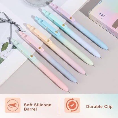 ITAWIXS Gel Pens, 6 Pcs 0.5mm Quick Dry Black Ink Pens Fine Point Smooth Writing Pens, Cute Office School Supplies Gifts for Women - color: Gradient