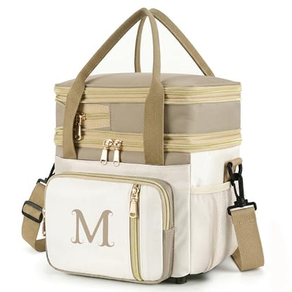 LOKASS Personalized Initial Lunch Bag for Women, Double Deck Insulated Cooler Lunch Bag with Strap, 16L Large Leakproof Adult Lunch Box for Work, Picnic, Travel, Teachers, Nurses, Friends - M - color: M