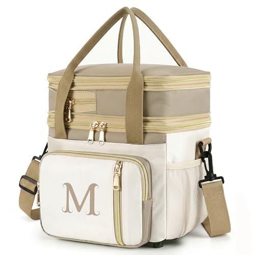 LOKASS Personalized Initial Lunch Bag for Women, Double Deck Insulated Cooler Lunch Bag with Strap, 16L Large Leakproof Adult Lunch Box for Work, Picnic, Travel, Teachers, Nurses, Friends - M - color: M