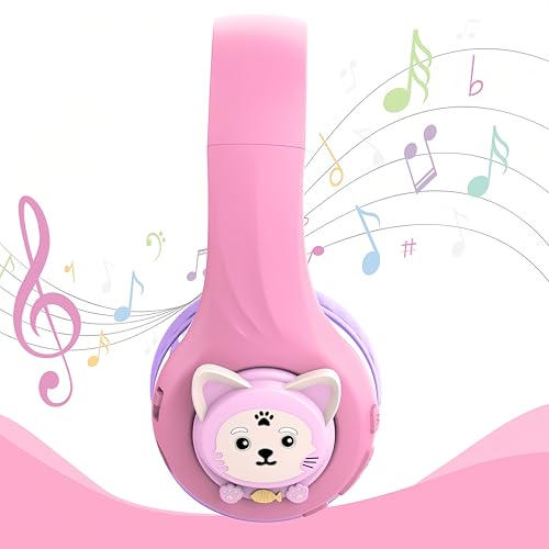 Riwbox CB-7S Kids Wireless Headphones,with Safe Volume Control 74/85/95dB,LED Glow Lights,50H Playtime,Bluetooth V5.3,Built-in Mic, TF Card Slot,for Travel/School/Phone/Laptop(Pink&Purple) - color: Pink&Purple