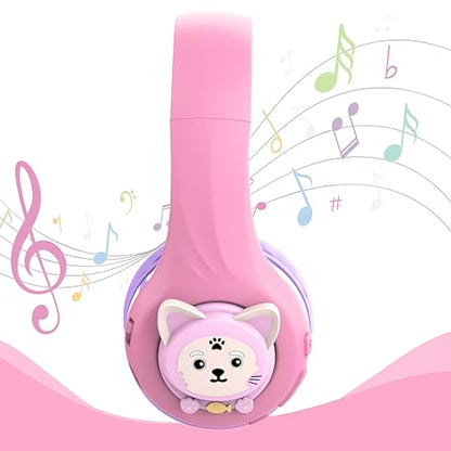 Riwbox CB-7S Kids Wireless Headphones,with Safe Volume Control 74/85/95dB,LED Glow Lights,50H Playtime,Bluetooth V5.3,Built-in Mic, TF Card Slot,for Travel/School/Phone/Laptop(Pink&Purple) - color: Pink&Purple