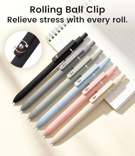 LINFANC 6 Pack Cute Gel Pens, Retractable Quick Dry Gel Ink Pen, Fine Point 0.5mm Black Ink Rolling Ball Gel Pens, Smooth Writing Aesthetic Pens for Home School Office Supplies - color: 6pcs - Black, Gray, Green, Pink, Blue, Yellow, size: 1 Count (Pack of