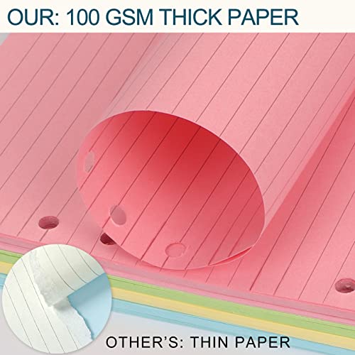 A6 Colorful Refill Paper, [5 Colors] Toplive 100GSM Thick Refillable Paper 6 Hole Filler Inserts Loose Leaf Paper 100 Sheets (200 Pages) for 6 Ring Binder Journal Notebook - style: Colorful Line 5 Pack