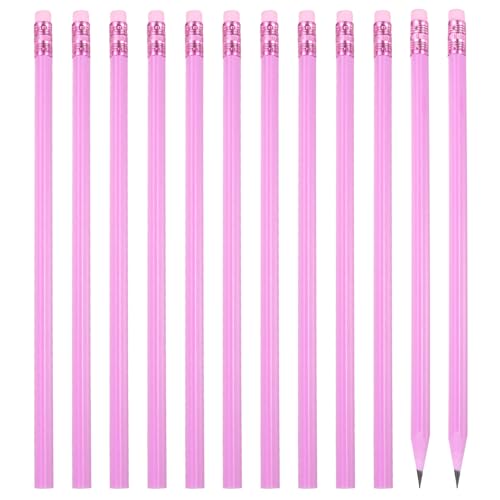 PATIKIL Round Pencils, 12 Pcs Triangle HB Graphite Pencil Wooden Pencils with Eraser for Classroom Office Writing Drawing Supplies, Red - color: Red