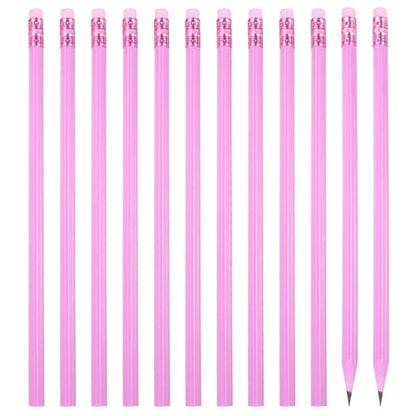 PATIKIL Round Pencils, 12 Pcs Triangle HB Graphite Pencil Wooden Pencils with Eraser for Classroom Office Writing Drawing Supplies, Red - color: Red
