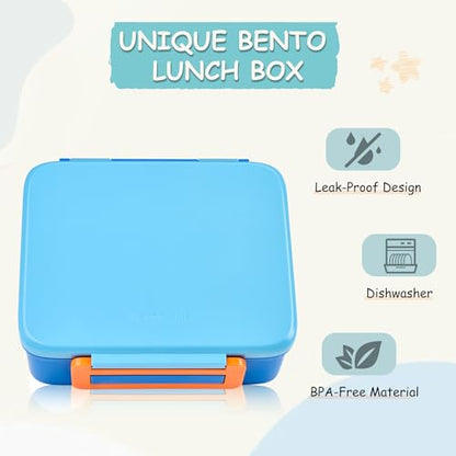 Bento Lunch Box for Kids with 8oz Soup Thermo Leak-Proof Lunch Food Containers with Snack Sauce Container for Kid Girls Boys to School, Blue - color: Pure Blue