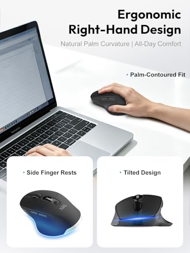 XBG B18Pro Tri-Mode Wireless Mouse with LED Display, Bluetooth 5.0/2.4G/Wired Ergonomic Mouse, 4800 DPI Silent Rechargeable Computer Mouse for Laptop, iPad, Mac, Windows, Office & Business, Black - style: B18 Pro-Black