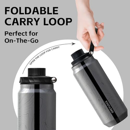 Greylock 20 oz Insulated Water Bottle with Straw Lid, Reusable Stainless Steel Sports Water Bottles with Foldable Handle, Leak Proof, Double-Wall Vacuum Insulation, 24 Hours Cold (Mapmaker's Muse) - color: Mapmaker's Muse, size: 20 Ounces