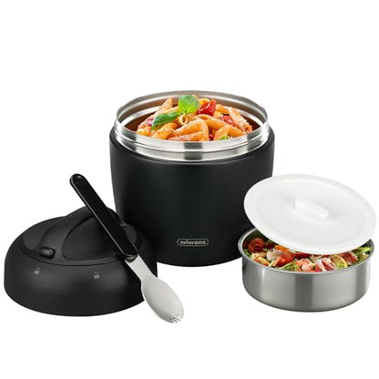 wiwens Thermo Food Jar for Hot Food Adults 32OZ Soup Thermo Lunch Containers Wide Mouth Vacuum Insulated Stainless Steel Leakproof Bento Box with Spoon - color: Black3