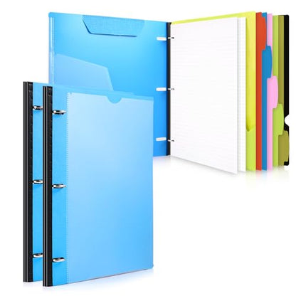 WOT I 2-Pack Telescoping 3 Ring Binder Notebooks - Customizable Cover, 5 Dividers & Pocket Folder in One Slim Organizer (60 Sheets Included), Blue - color: Blue, size: 2 Pack