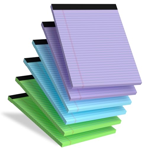 Legal Pads 8.5 x 11 In, Colored Legal Pads, 6 Pack Note Pads 8.5 x 11 Writing Paper, College Ruled Notepad with Sturdy Back, Perforated Writing Pad Lined Paper, Memo Notepad for Office, School, Home - size: 8.5 x 11 Inch, style: 6 Pack-Colored