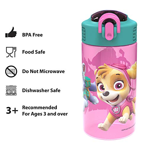 Zak Designs Kids Durable Plastic Spout Cover and Built-in Carrying Loop, Leak-Proof Water Design for Travel, (16oz, 2pc Set), Paw Patrol Skye Bottle 2pk - color: Paw Patrol Skye Bottle 2pk