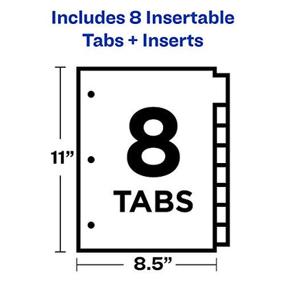 Avery Big Tab Insertable Plastic 2 Pocket Dividers for 3 Ring Binders, 8 Tab Set, Bright Two-Tone Multicolor, Works with Sheet Protectors, 1 Set (11989) - style: Plastic Dividers