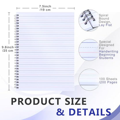 Gilprop 2 Pcs Primary Composition Notebook Spiral K-2 Writing Workbook Wide Ruled Paper Primary Journal 100 Sheets 9.8" x 7.5" Kindergarten Preschool Handwriting Notebook for Kids - color: Black