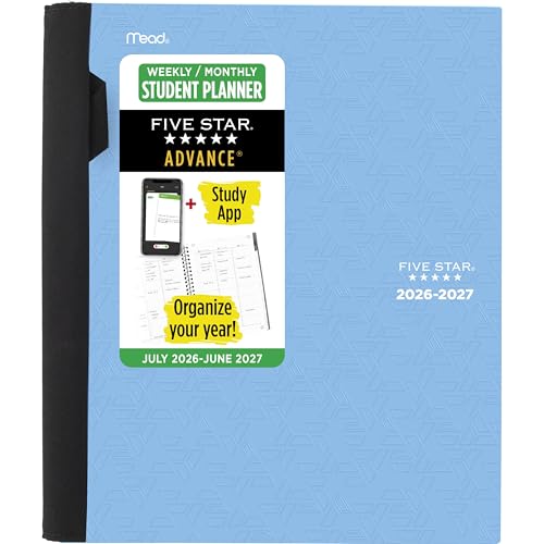 Five Star Planner 2026-2027 Weekly & Monthly Academic 12-Month July-June Advance Student Planner + Study App, 8-1/2" x 11", Blue (CAW65920) - color: Blue, size: Letter (8.5 x 11 inches), style: 2026-2027