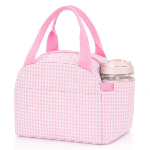 Insulated Lunch Bag for Women, Reusable Lunch Box Tote for Work & Office, Portable Leakproof Cooler Bag Roomy Adult Lunch Bags for Travel, Picnic & Daily Meals, Light Pink Gingham - color: Light Pink Gingham, size: M