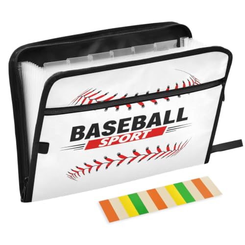 Gredecor 13 Pockets File Folder Organizer A4/Letter Water Resistant Document Bag with Zipper Filing Folder Expanding File Pouch Storage for School Office, Baseball Line - color: Baseball Line